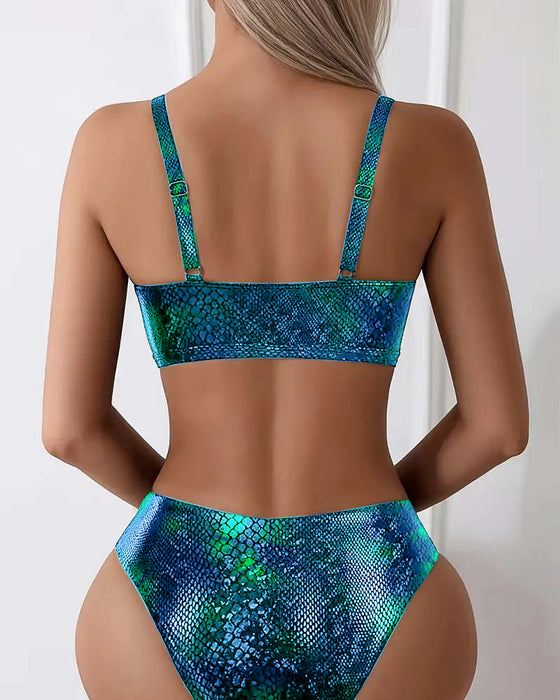 Bikini Wzór Węża Wiązanie Na Piersiach Wysoki Stan Trójkąt