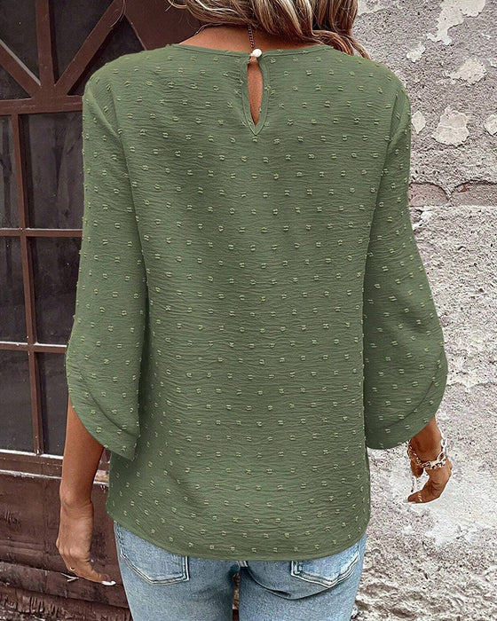 Bluzka Okrągły Dekolt Jacquard Jednolity Kolor