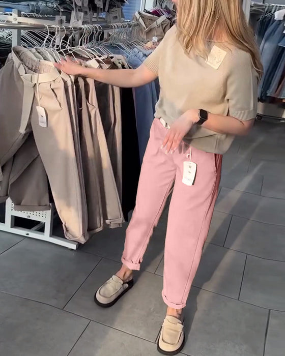 Spodnie Jednokolorowe Casual Proste