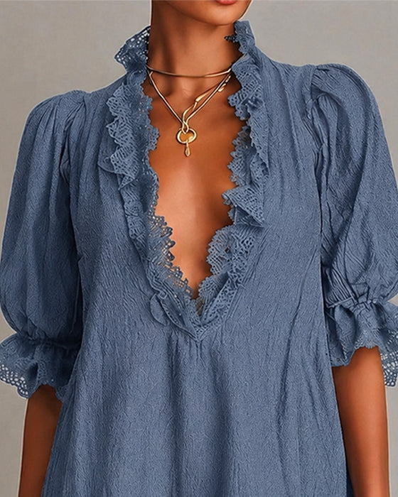 Sukienka Koronka Patchwork Asymetryczna