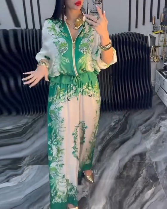 Garnitur o Szerokich Nogawkach Temperament Stójka Zamek Błyskawiczny