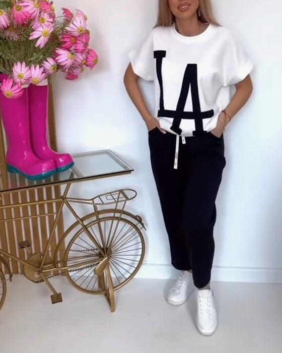 Ustaw Casual Letter Print Sports