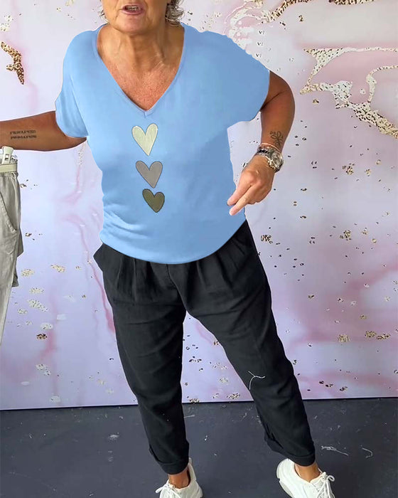 Bluzka Love z krótkim rękawem i dekoltem w kształcie litery V