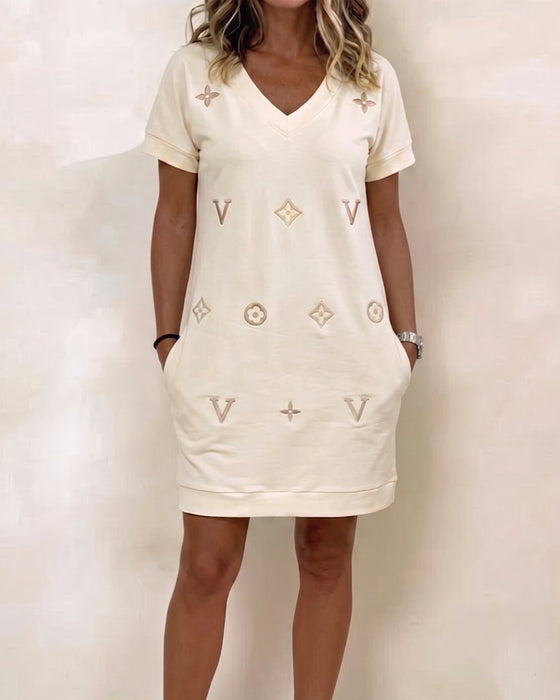 Sukienka Moda Dekolt V Krótki Rękaw