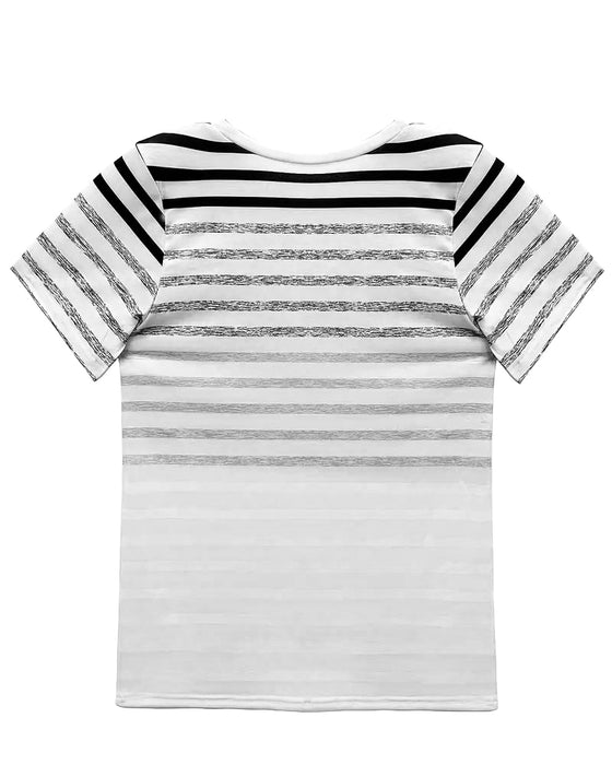 T-Shirt Okrągły Dekolt Krótki Rękaw W Paski