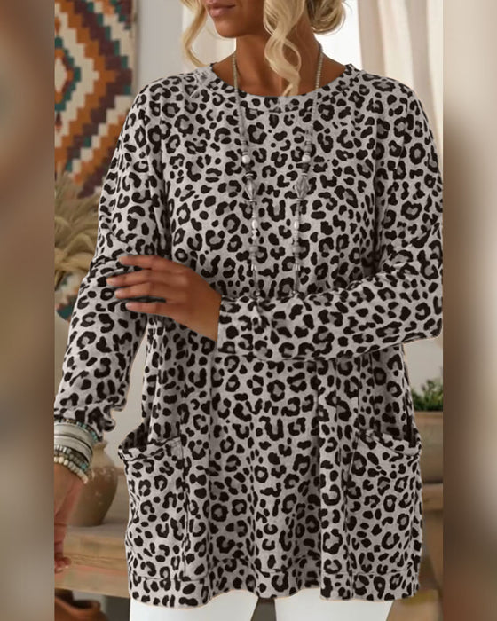 Top Z Leopardzim Printem I Okrągłym Dekoltem