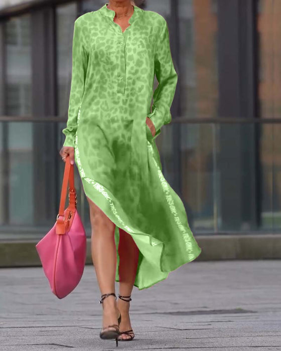 Sukienka Z Długim Rękawem Wzór W Lamparta Rozporek