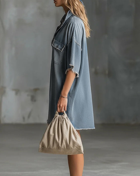 Sukienka Casual Kołnierz Klapowy Denim