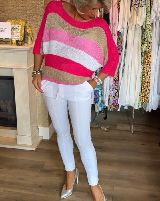 Sweter z okrągłym dekoltem i blokami kolorów