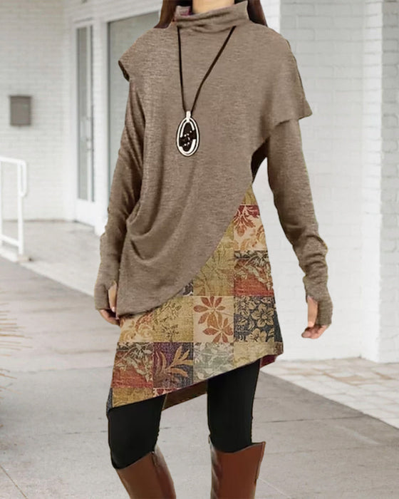 Sukienka w stylu retro z patchworkowym nadrukiem