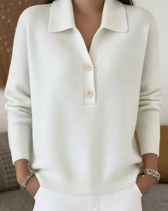 Pullover Pół-Plisa Guzik Casual