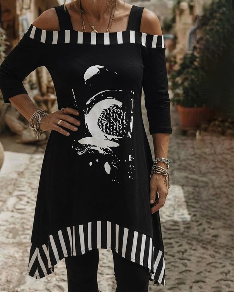 Sukienka Off-Shoulder Nieregularny Luźny Print
