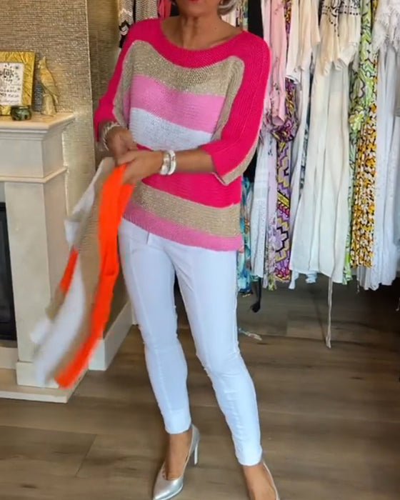 Sweter z okrągłym dekoltem i blokami kolorów