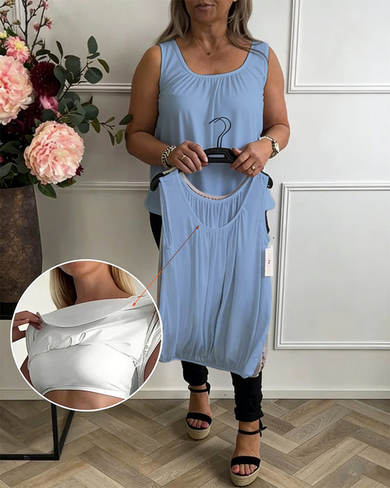 Top Bez Rękawów Jednolity Plisowany