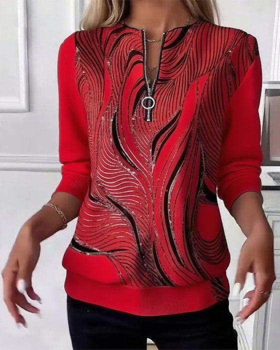Bluza z nadrukiem, swobodna, zapinana na suwak