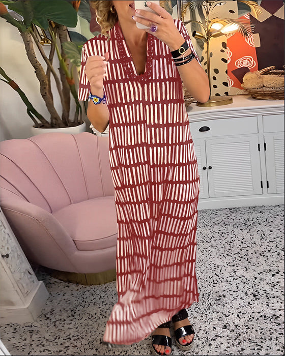 Długa sukienka z nadrukiem z krótkim rękawem