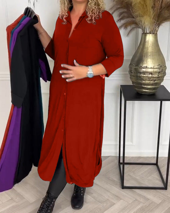 Zapinana na guziki sukienka koszulowa w jednolitym kolorze