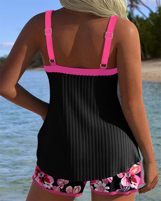 Tankini Z Dekoltem W Serek Drukowane Sportowe Szorty