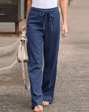 Spodnie z prostymi nogawkami i elastyczną talią