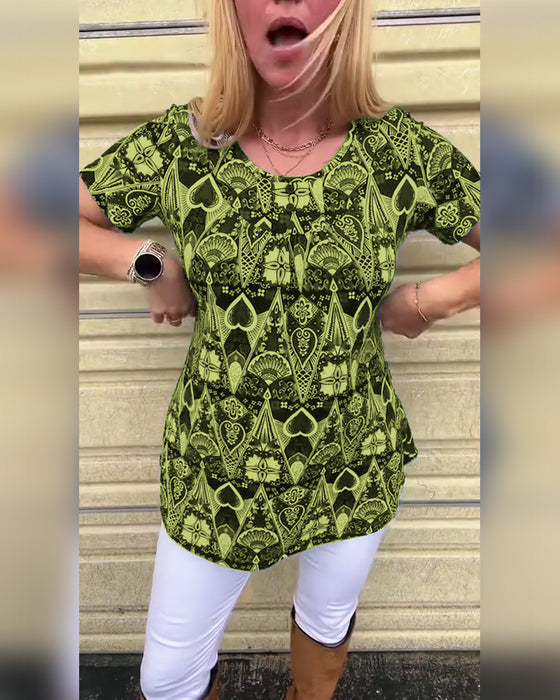 Koszulka casual retro okrągły dekolt nadruk