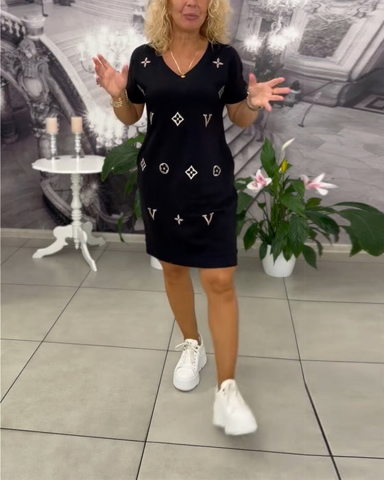 Sukienka Moda Dekolt V Krótki Rękaw