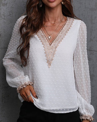 Koronkowa koszula z długim rękawem w jednolitym kolorze