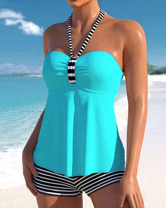 Tankini strój kąpielowy typu halter w paski