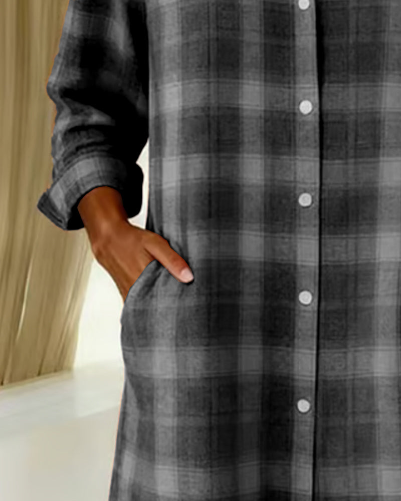 Sukienka Koszulowa Kołnierz W Kratę Zapinana Na Guziki