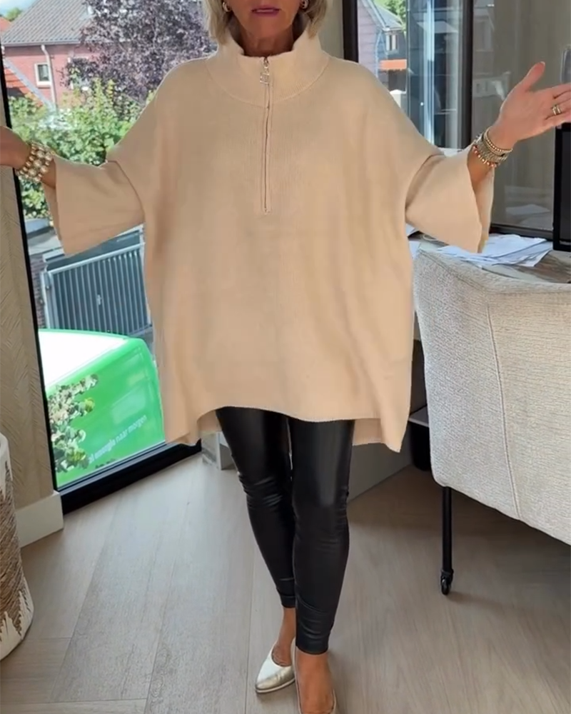 Sweter Stójka Pół Zamek Luźny