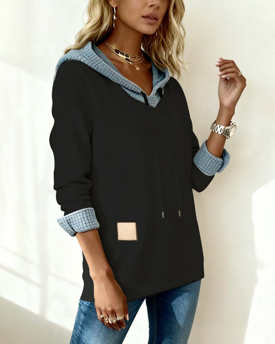 Bluza z kapturem, casualowa, z panelami waflowymi