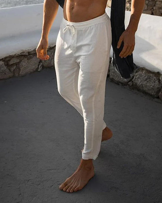 Męskie spodnie z lnu i bawełny