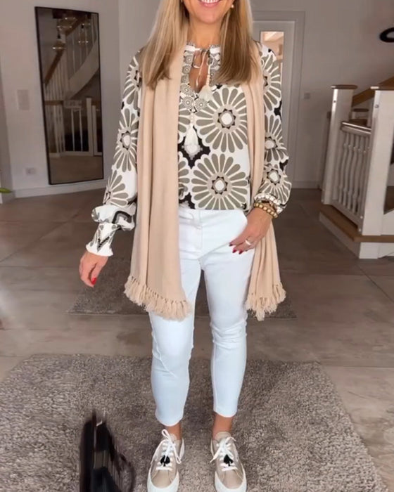 Bluzka z geometrycznym nadrukiem i długim rękawem