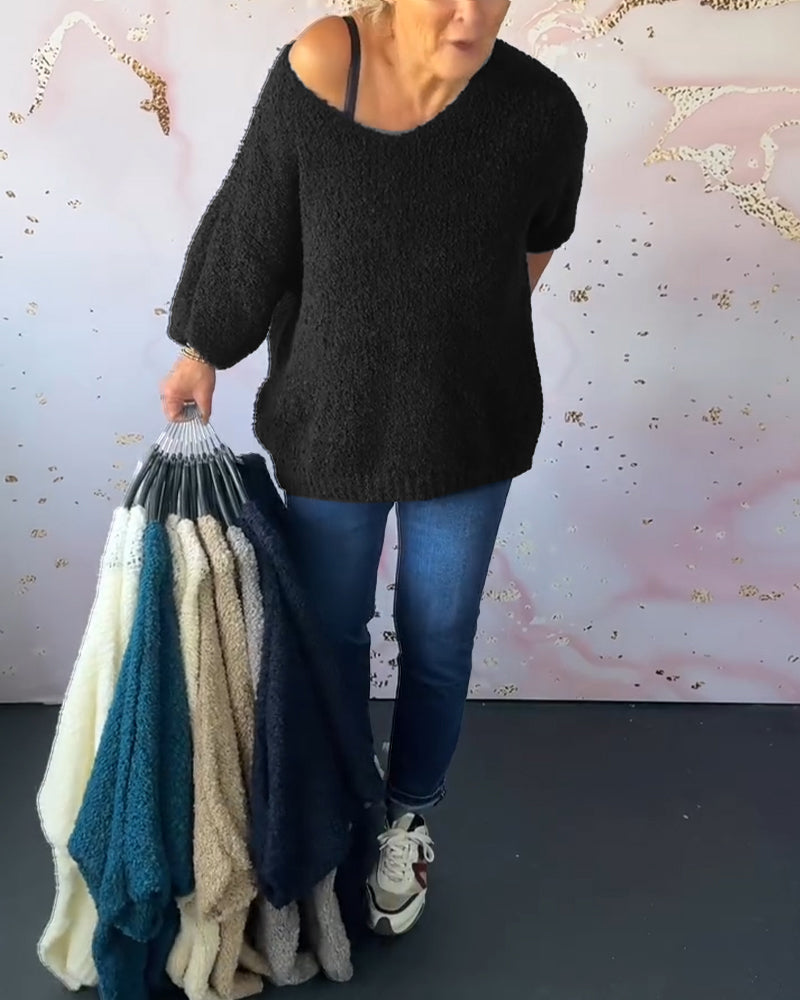 Sweter z dekoltem w kształcie litery V w jednolitym kolorze
