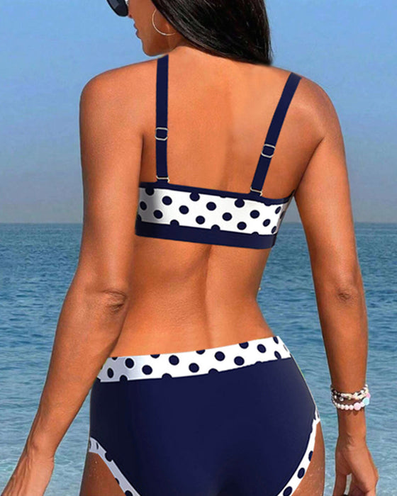 Patchworkowe bikini w kropki z wysokim stanem