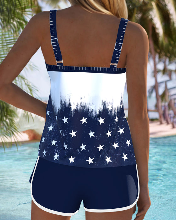 Tankini Flaga Usa Nadruk Serca Dwuczęściowy