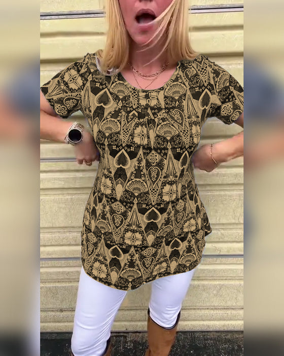 Koszulka casual retro okrągły dekolt nadruk