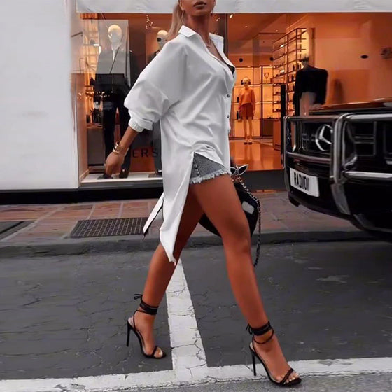 Koszula casualowa z rozcięciem na klapie w jednolitym kolorze