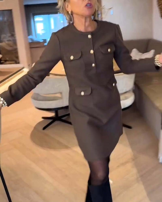 Elegancka I Wyszczuplająca Sukienka Z Długim Rękawem