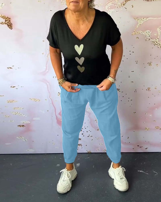 Wygodne codzienne spodnie z kieszeniami w jednolitym kolorze