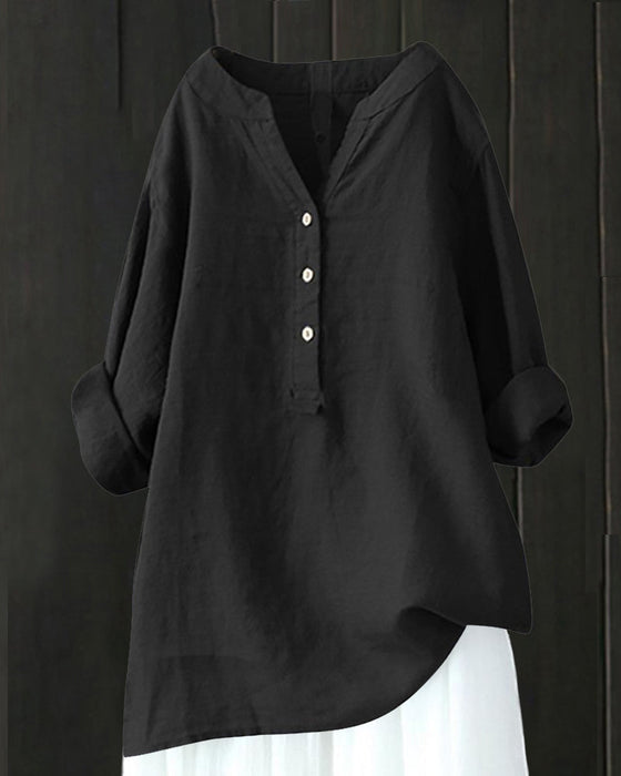 Koszula z długimi rękawami w jednolitym kolorze z dekoltem w serek