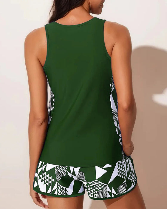 Strój Kąpielowy Tanktop Geometryczny Nadruk Dwuczęściowy