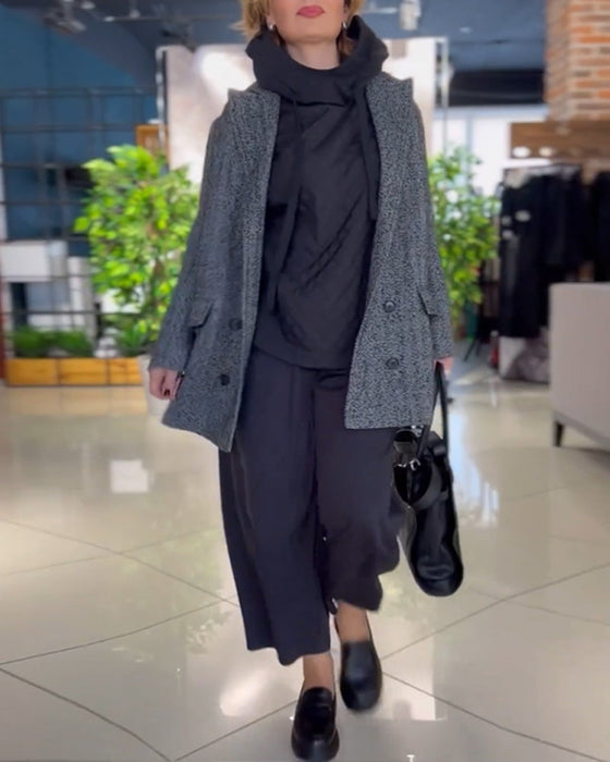 Bluza pikowana z wysokim dekoltem i długim rękawem