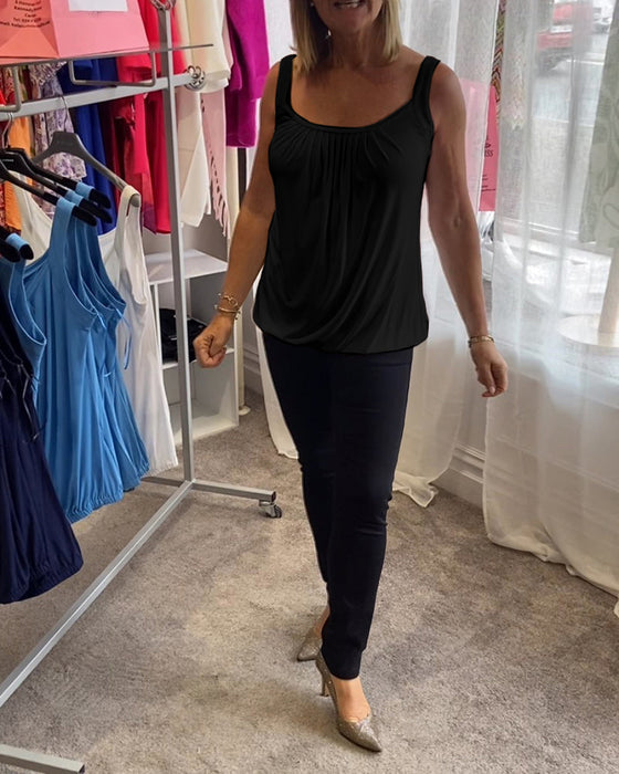 Plisowany solidny swobodny top bez rękawów