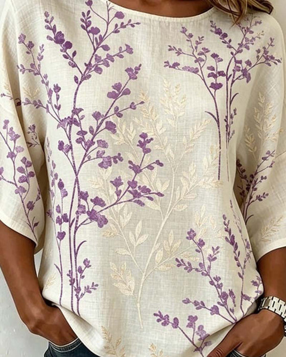 Bluzka Okrągły Dekolt Patchwork Luźny