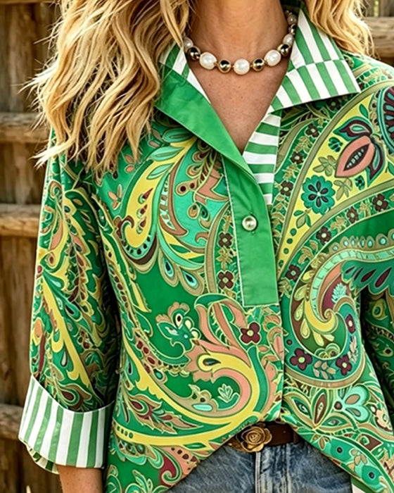 Bluzka Patchwork Kwiatowy Druk Swobodny