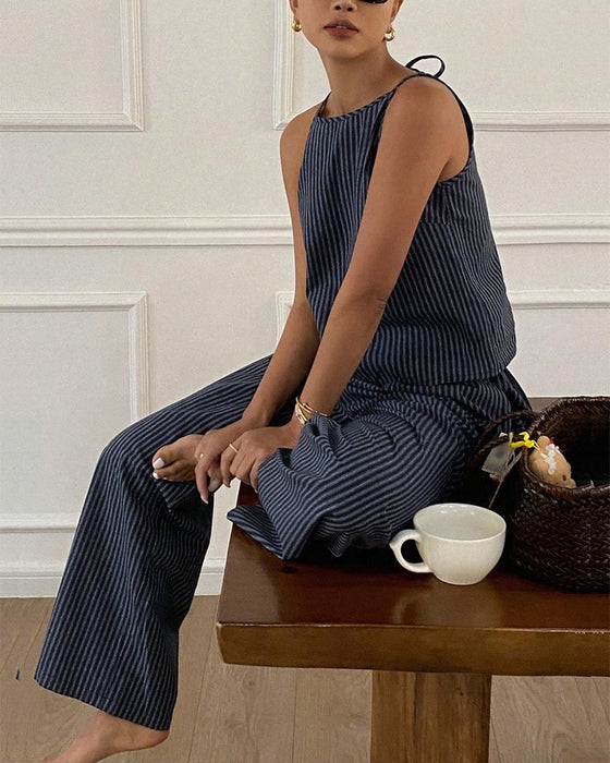 Zestaw W Paski Camisole Szerokie Nogi Spodnie