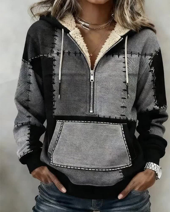 Bluza Z Kapturem Z Pół-Zamkiem I Kieszenią