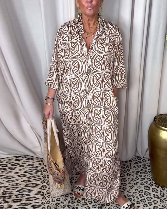 Sukienka maxi z kieszeniami i guzikami w stylu vintage