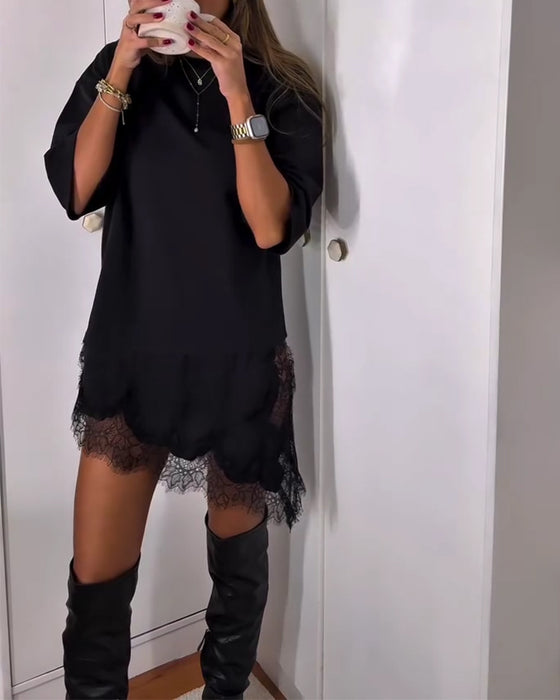 Sukienka Casual Krótki Rękaw Patchwork