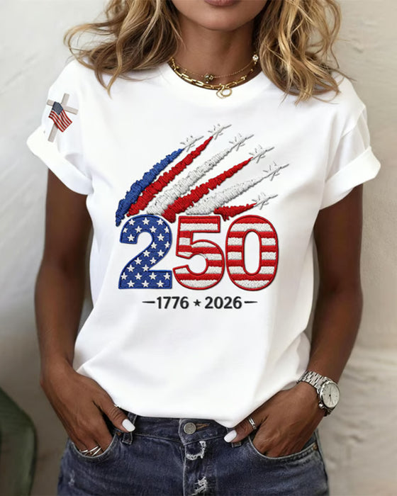 T-Shirt Flaga Samolot Nadruk Krótki Rękaw